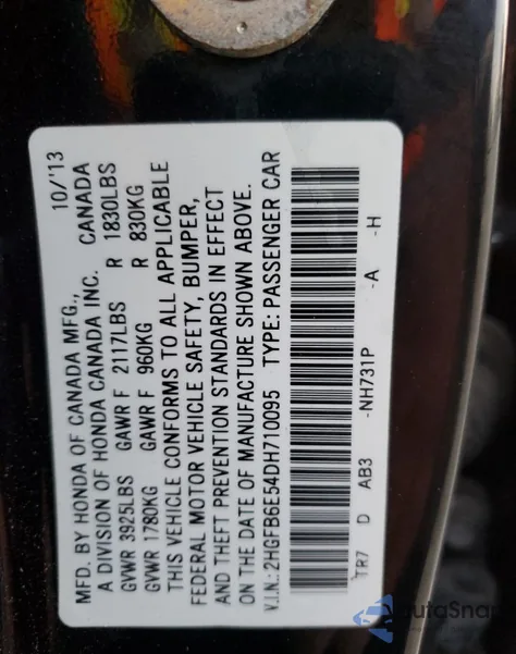 2013 Honda Civic Si из США, поврежденный, VIN 2HGFB6E54DH710095